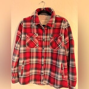 Soho Red and Gray Plaid Fleece Jacket